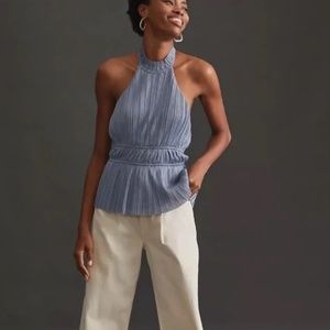 Pleated Halter Boho Peasant Hipster Hippie Classy Romantic Farm Chic Blouse Top